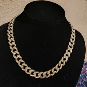 Stainless Steel Cuban Link Necklace with Cubic Zirconias Stones